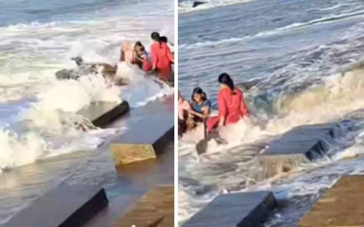 two girls narrowly escaped from beach wave viral video 